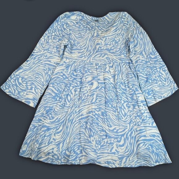 Maaji Helena Blue White Animal Print Tassel Tie Flowy Dress - Picture 3 of 13